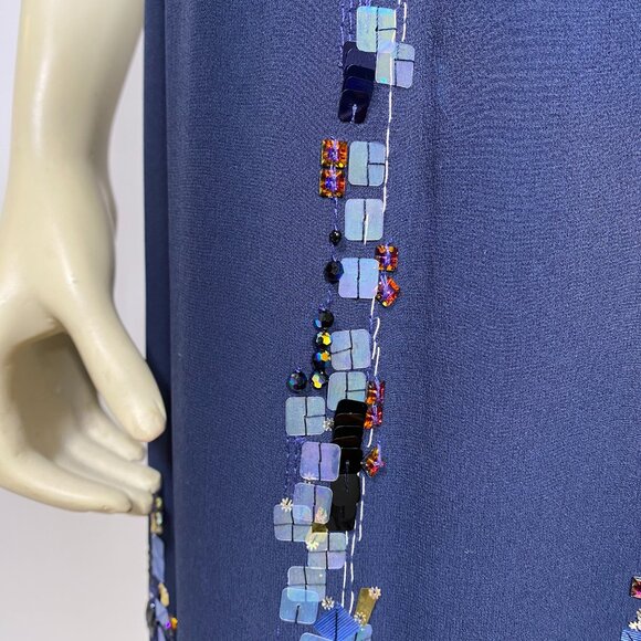 CHANEL Navy Silk Sequin Trim Cruise 2015  Dress *As Is* SAMPLE - Picture 15 of 16